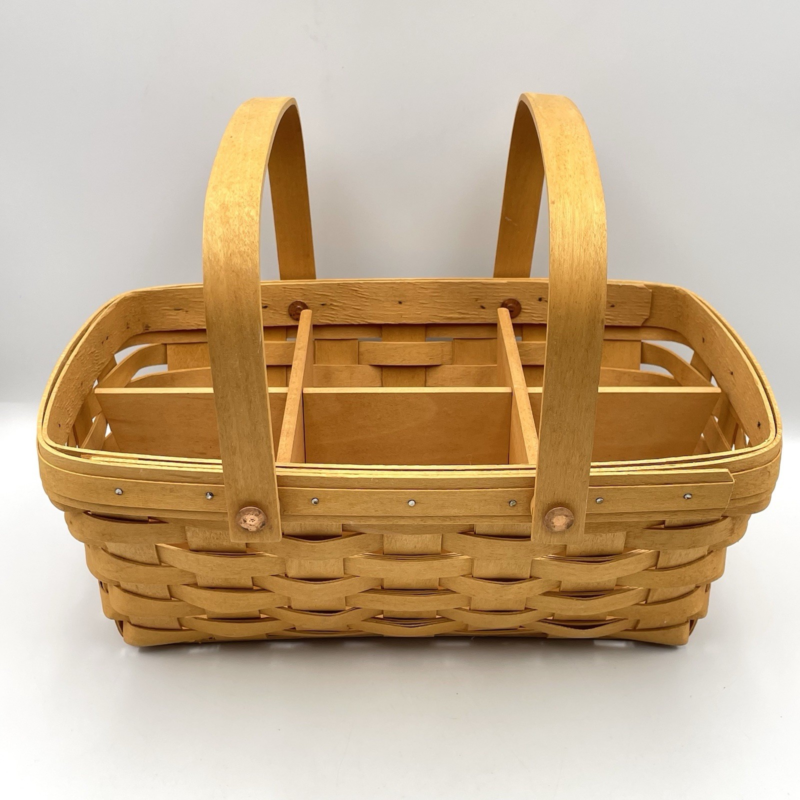 Vintage 1994 Longaberger Basket 6 Compartment Wood Divider Double Handle USA Vintage 1994 Longaberger Basket 6 Compartment Wood Divider Double Handle USA