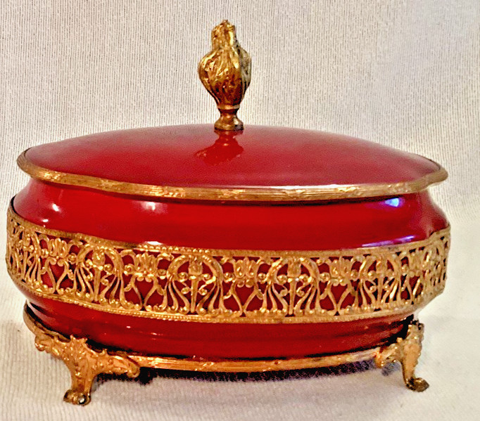 Antique 19th / Early 20th Century French Oxblood Red Opaline Glass Jewelry Box Antique 19th / Early 20th Century French Oxblood Red Opaline Glass Jewelry Box