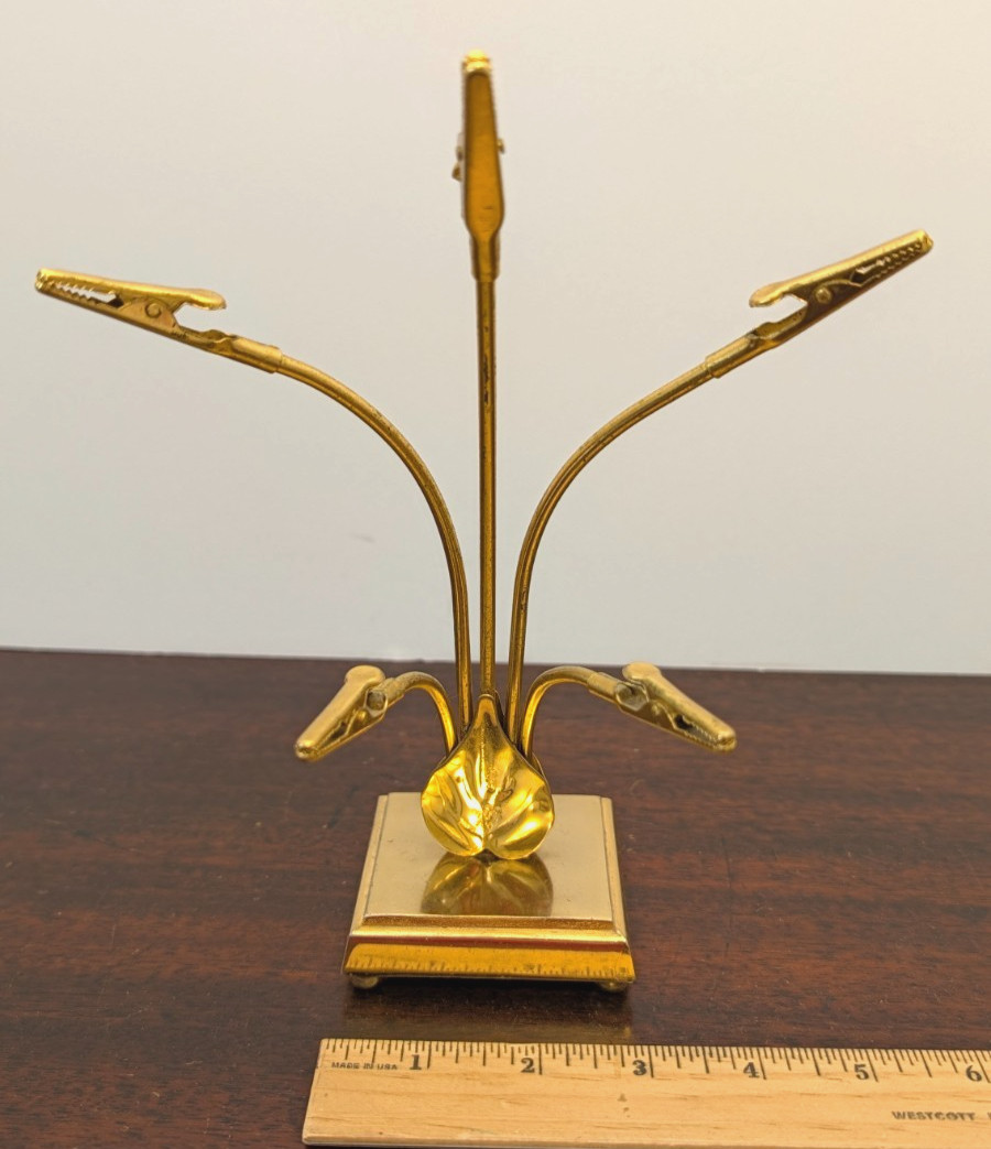 Vintage 1960 A&M Leatherlines Gold Tone Memo Tree Desk Stand 5 Clips Vintage 1960 A&M Leatherlines Gold Tone Memo Tree Desk Stand 5 Clips
