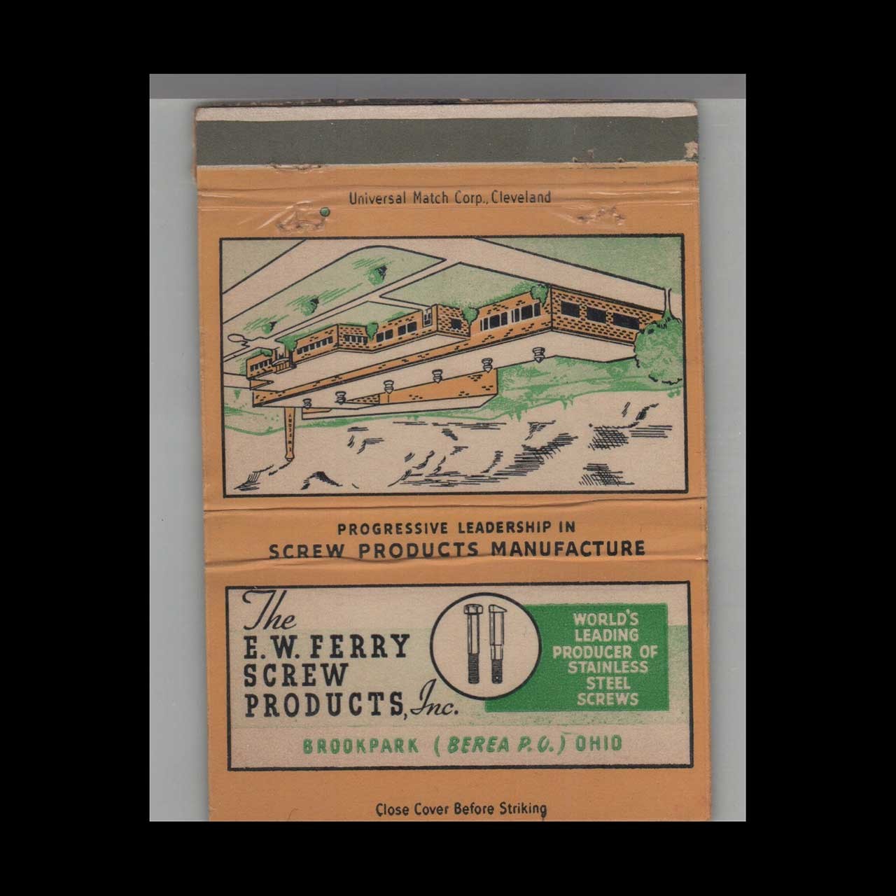 Matchbook Cover E.W. Ferry Screw Products Brookpark, OH