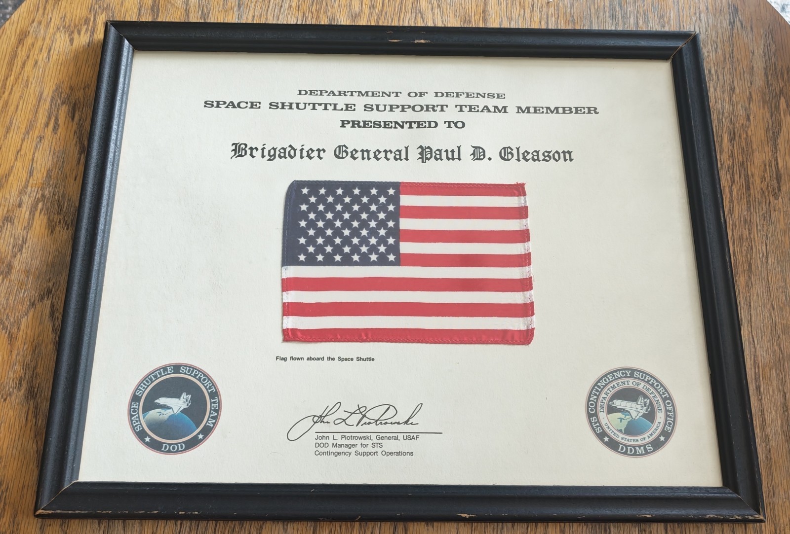 Vintage Space Shuttle Flown American Flag – Presentation to General Paul Gleason Vintage Space Shuttle Flown American Flag – Presentation to General Paul Gleason