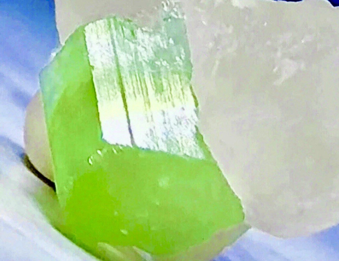 Brilliant Neon Green Tourmaline On Quartz Crystal Natural Raw Untreated Specimen