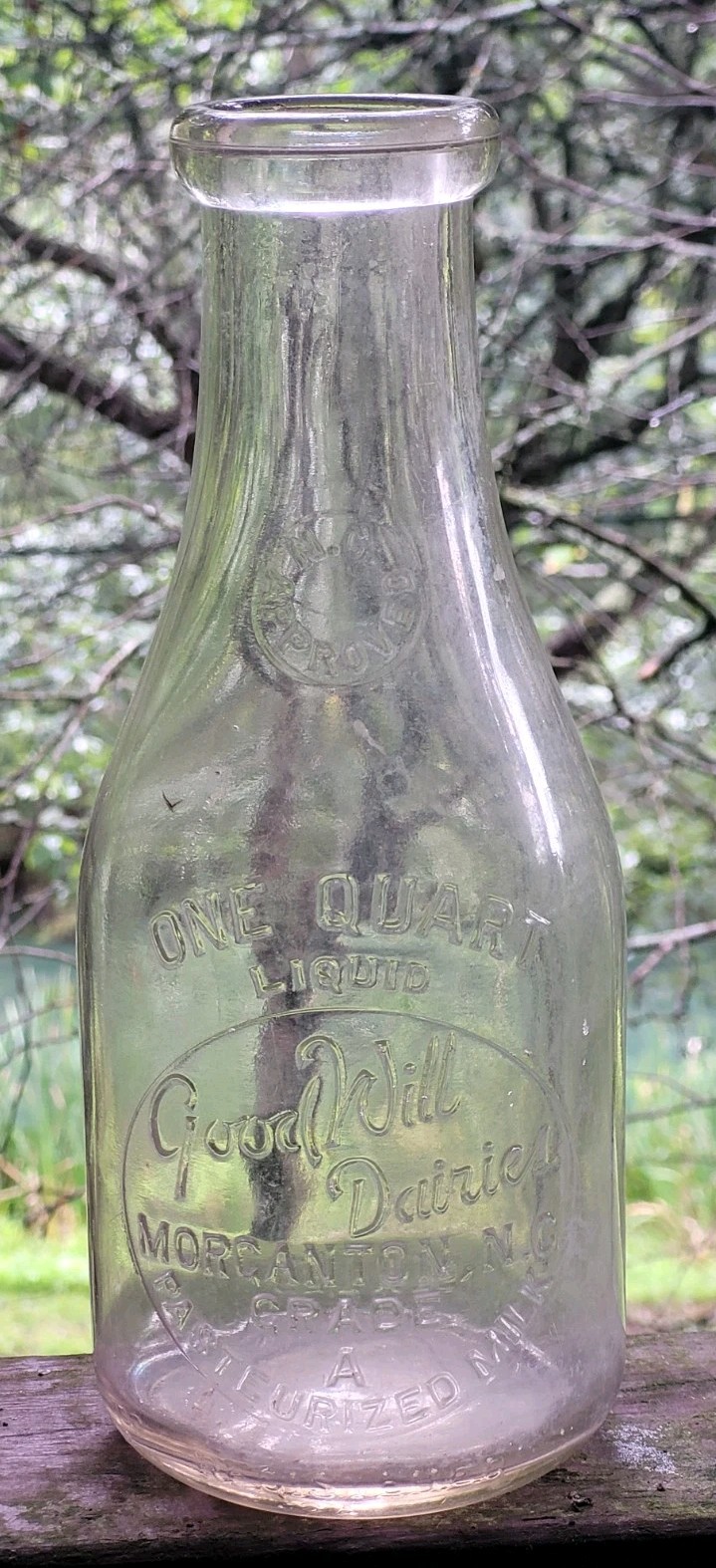 Good Will Dairies Morganton NC North Carolina Embossed Milk Bottle Quart DW