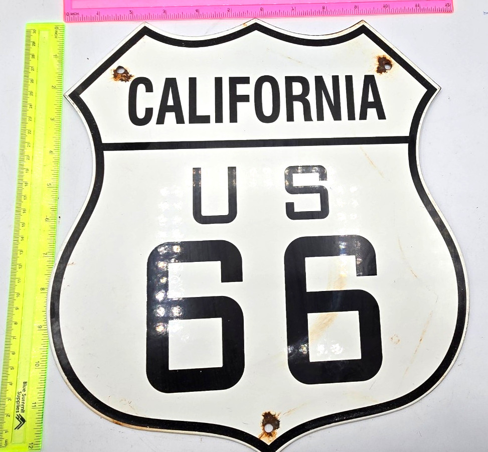 VINTAGE US ROUTE 66 CALIFORNIA PORCELAIN METAL HIGHWAY SIGN GAS OIL ROAD SHIELD VINTAGE US ROUTE 66 CALIFORNIA PORCELAIN METAL HIGHWAY SIGN GAS OIL ROAD SHIELD