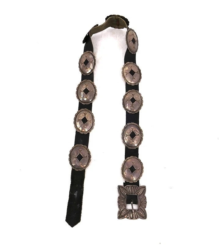Vintage Sterling Silver Old Pawn Native American Style Concho Belt ~ Signed Vintage Sterling Silver Old Pawn Native American Style Concho Belt ~ Signed