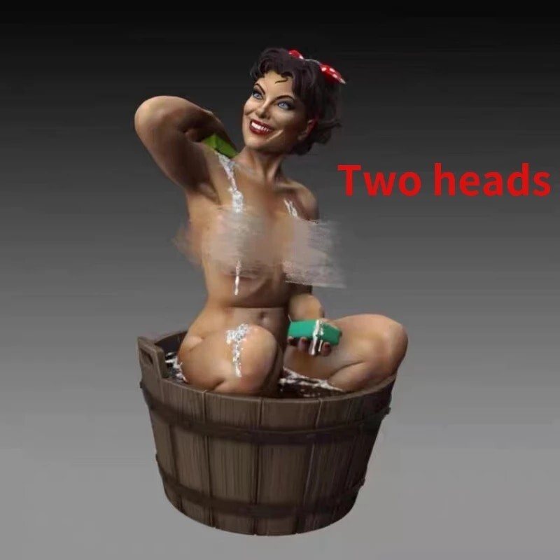 1:35 Casting Resin Figure with TWO HEADS ONE HELMET  WWll Bathing Sexy Unpainted