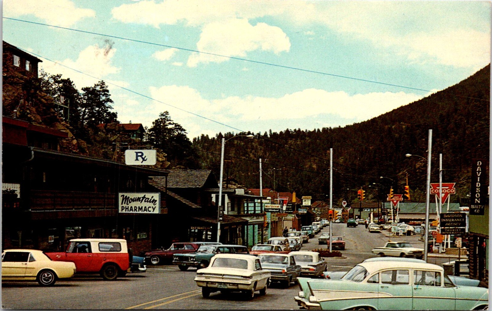 Postcard Evergreen Business District Street View Mountain Pharmacy Colorado D84 Postcard Evergreen Business District Street View Mountain Pharmacy Colorado D84