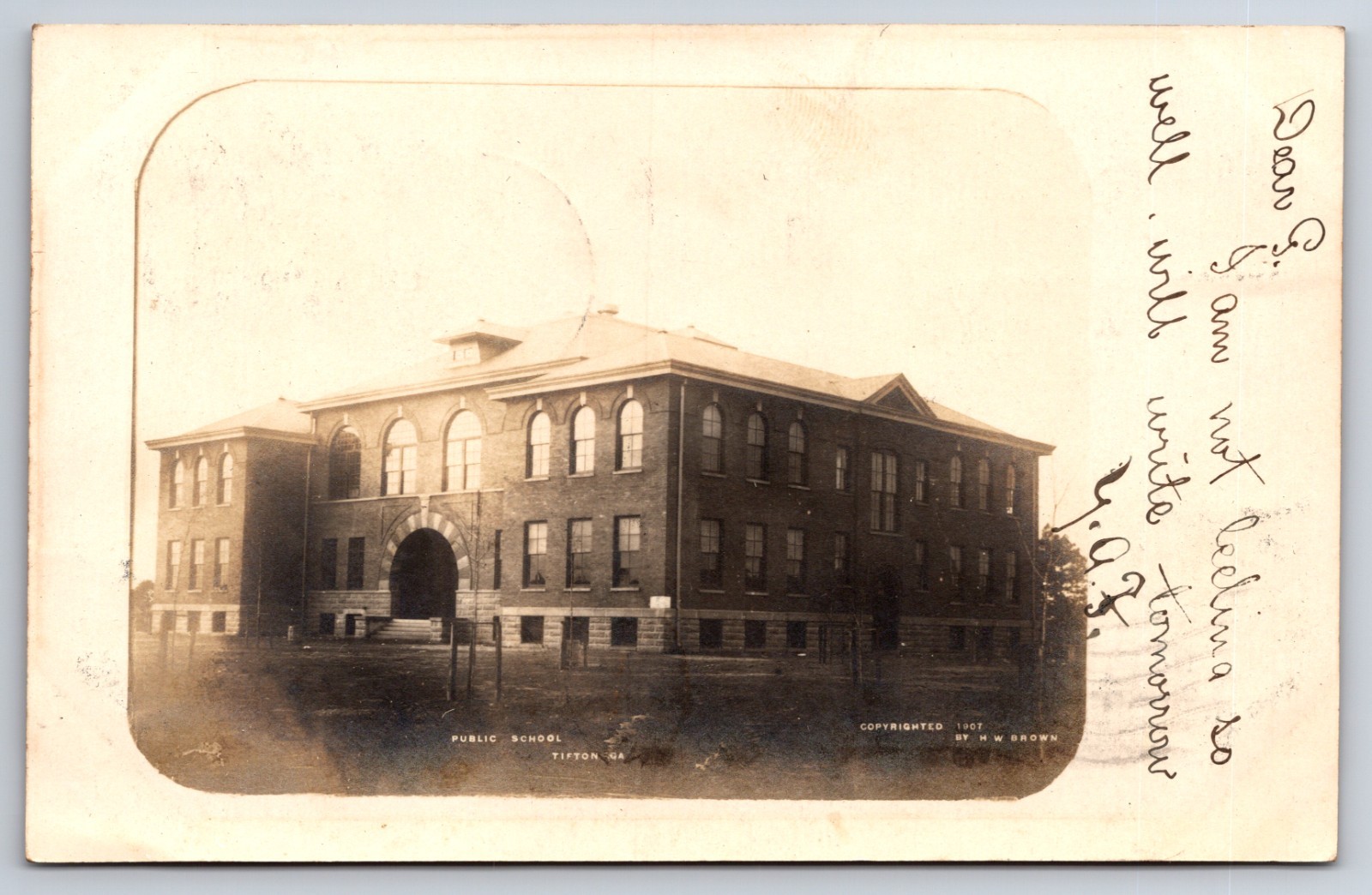 Public School Tifton Georgia GA 1907 Brown Real Photo RPPC