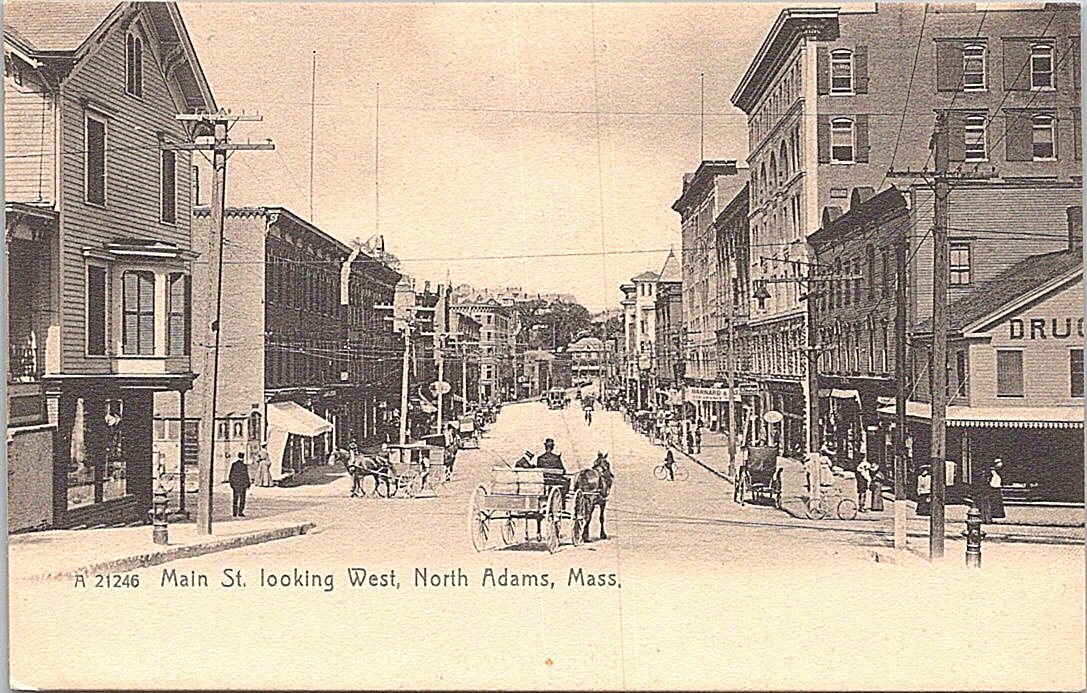 Lithograph North Adams MA Street Scene early 1900s