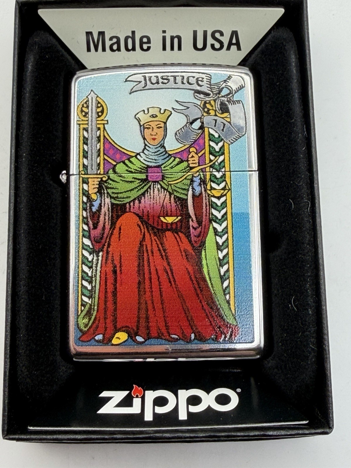 Vintage 2011 Tarot Justice High Polish Chrome Zippo Lighter New B1 Vintage 2011 Tarot Justice High Polish Chrome Zippo Lighter New B1