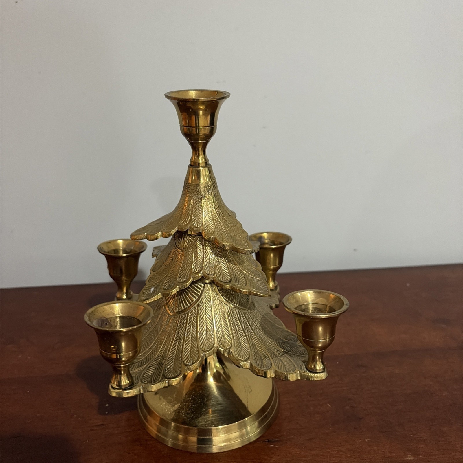 Vintage Solid Brass Candleholder Made in India Christmas Tree Vintage Solid Brass Candleholder Made in India Christmas Tree
