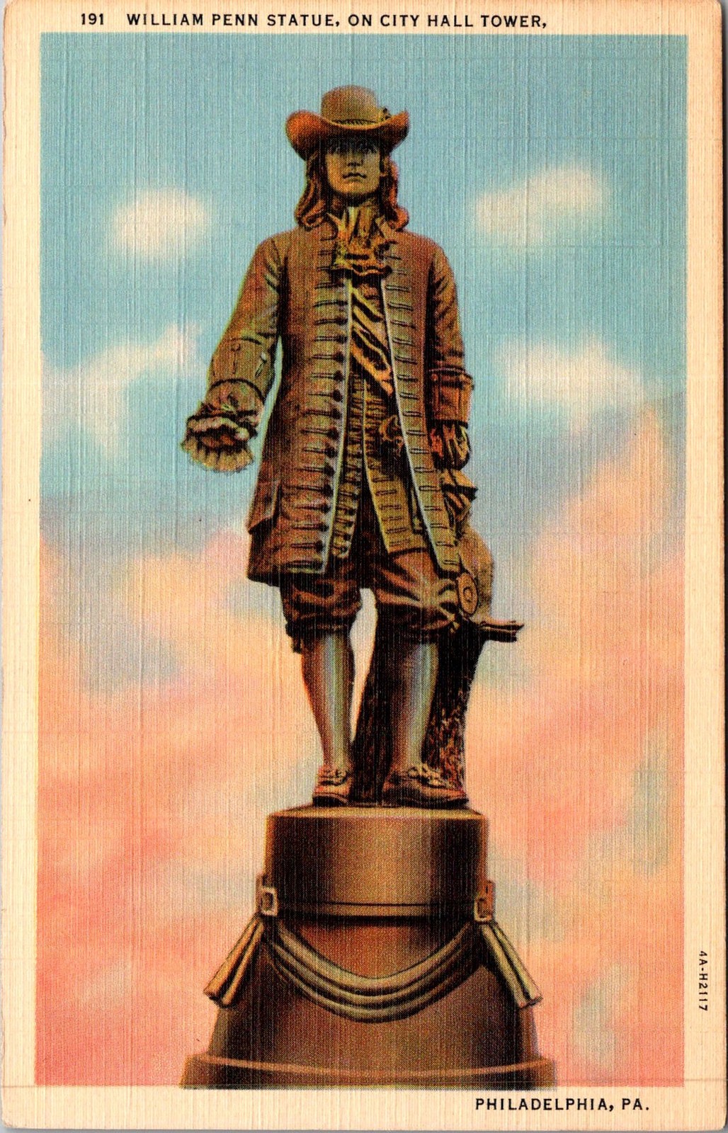 William Penn Statue City Hall Tower Philadelphia PA Vintage Postcard 5P19-2 William Penn Statue City Hall Tower Philadelphia PA Vintage Postcard 5P19-2