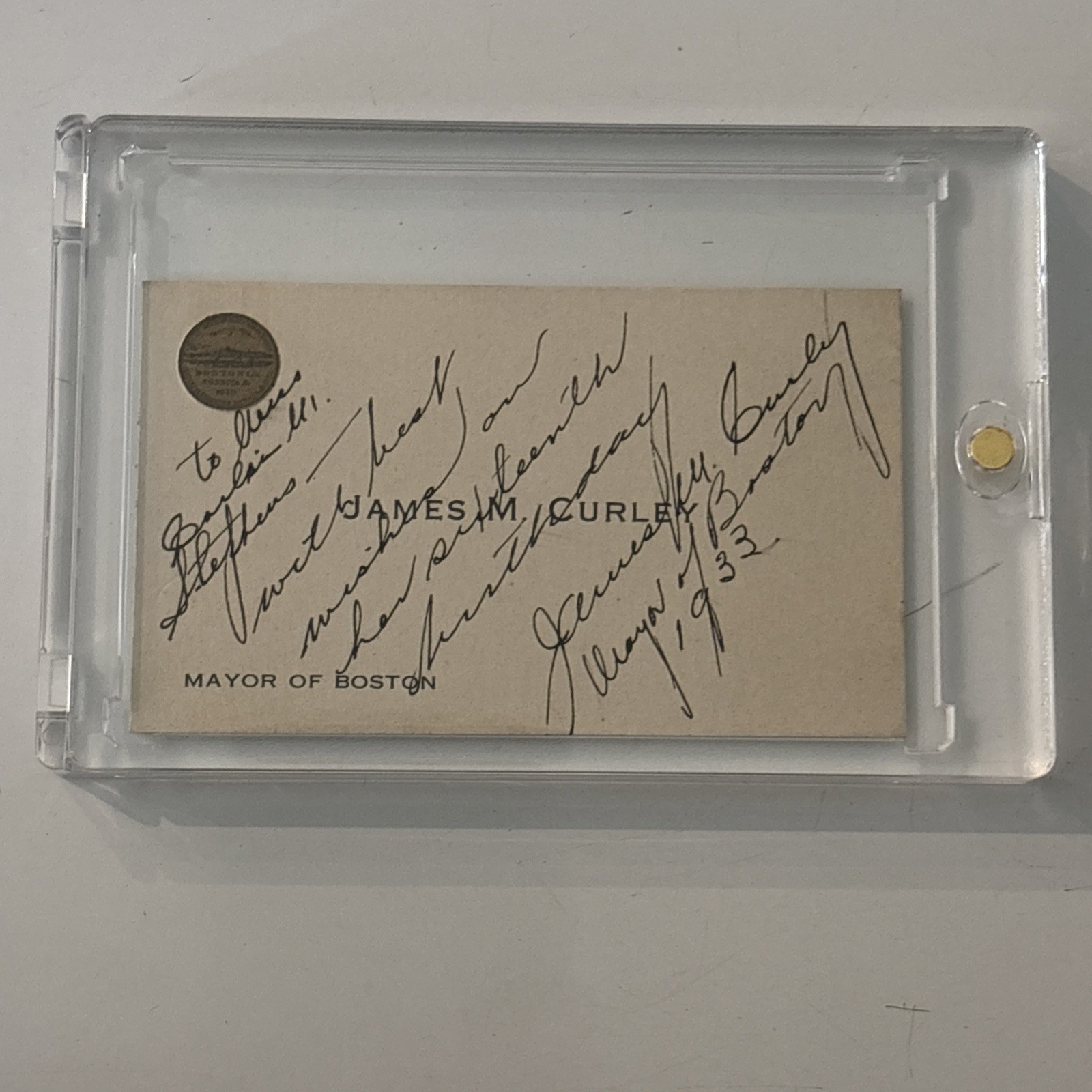 James M. Curley Mayor of Boston Signed Card James M. Curley Mayor of Boston Signed Card