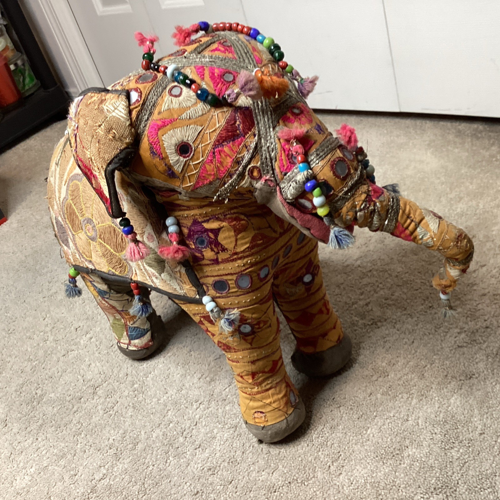 Vintage Hand-Crafted ANGLO RAJ Stuffed Cotton Embroidered ELEPHANT India 1950\'s