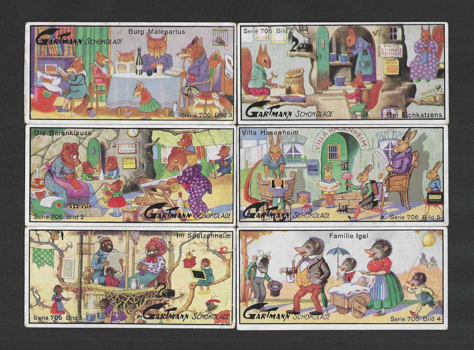 c1924 Gartmann Chocolate Cards - Series 706, Album 34 - Anthropomorphic Animals