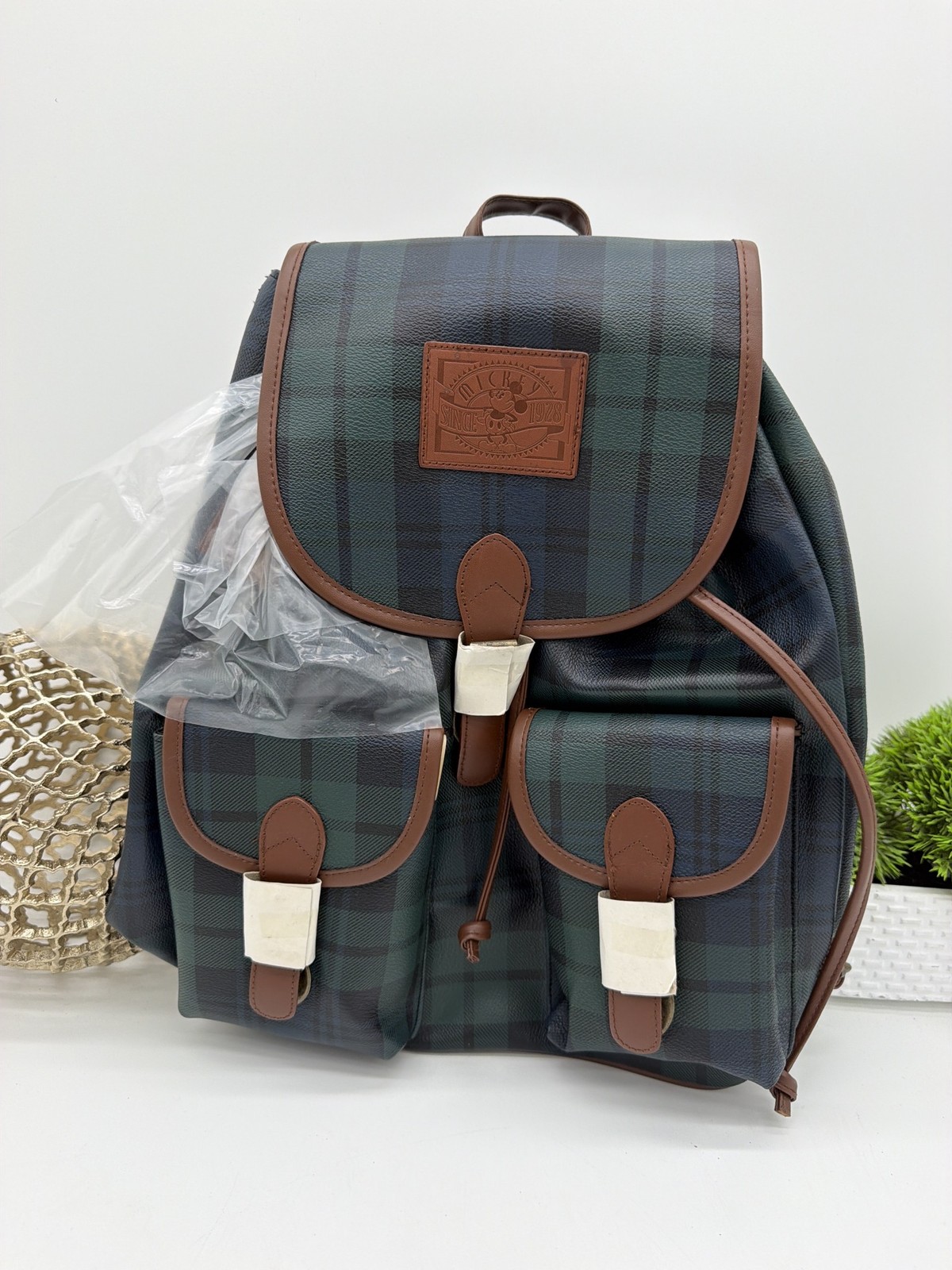 Vintage Disney Store Black Watch Tartan Plaid Mickey Since 1928 Backpack NWT