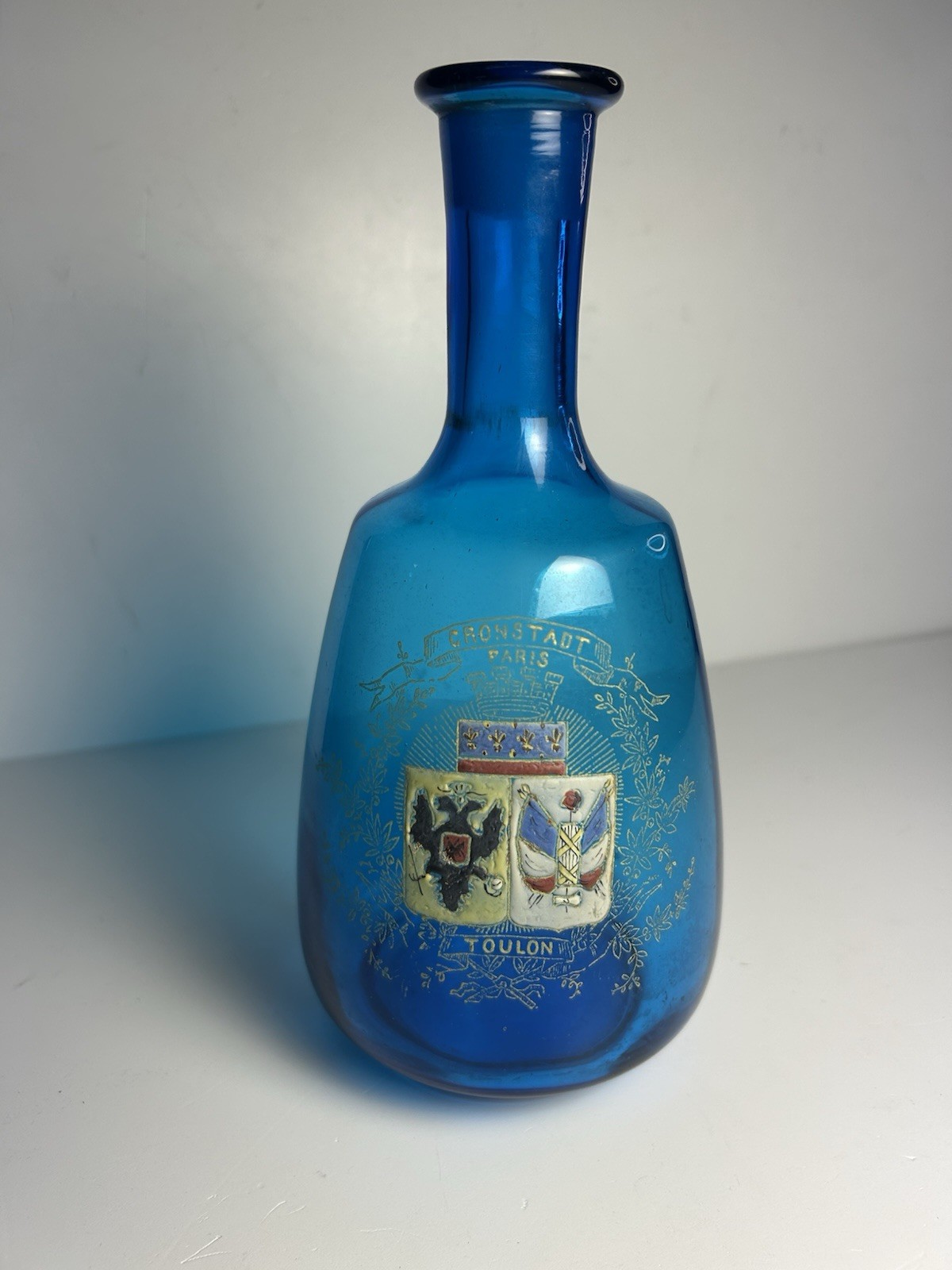 Antique Legras Glass Commemorative France Russia Decanter Cronstadt Paris Toulon