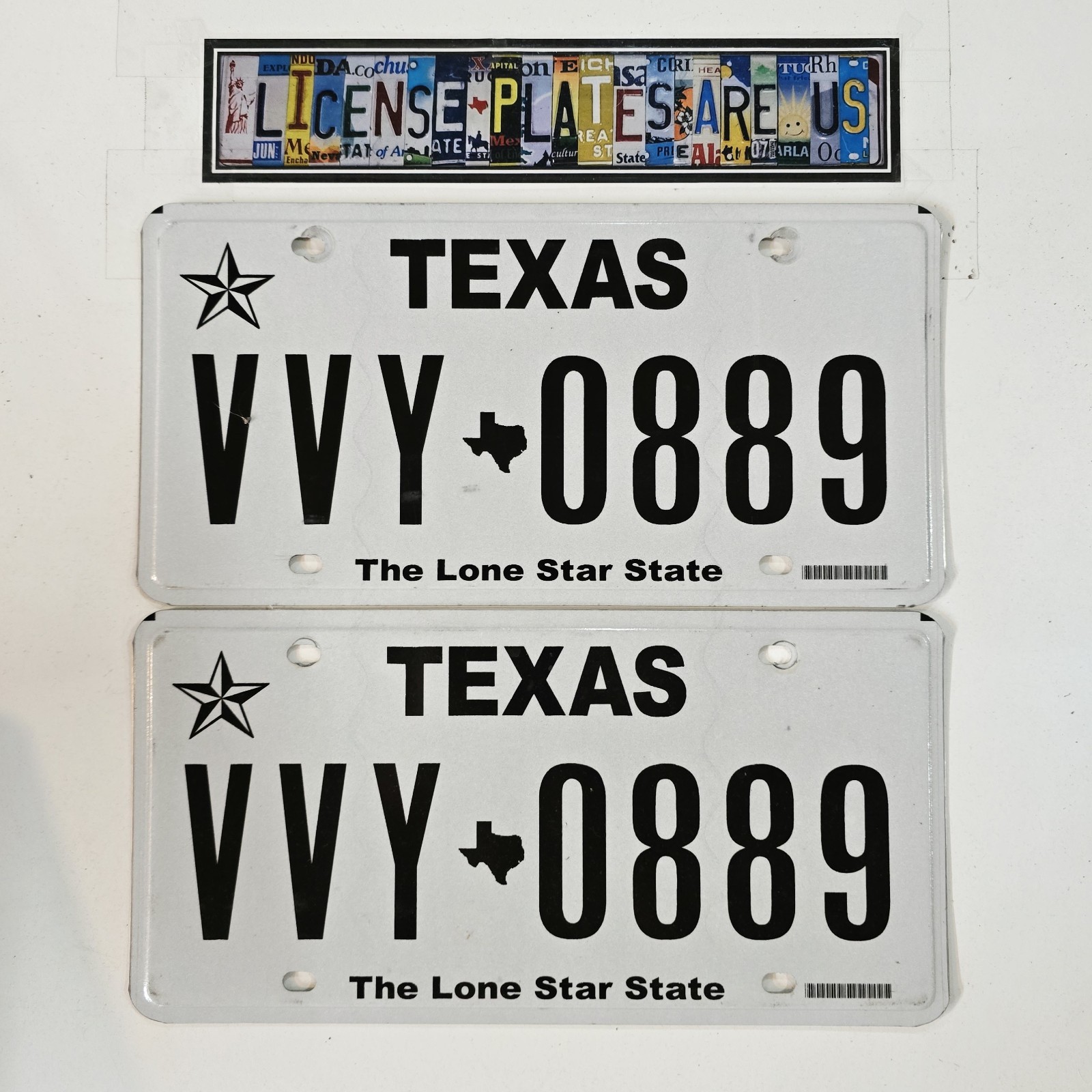 Texas License Plate Pair 🔥 The Lone Star State Matching TX Tags VVY-0889