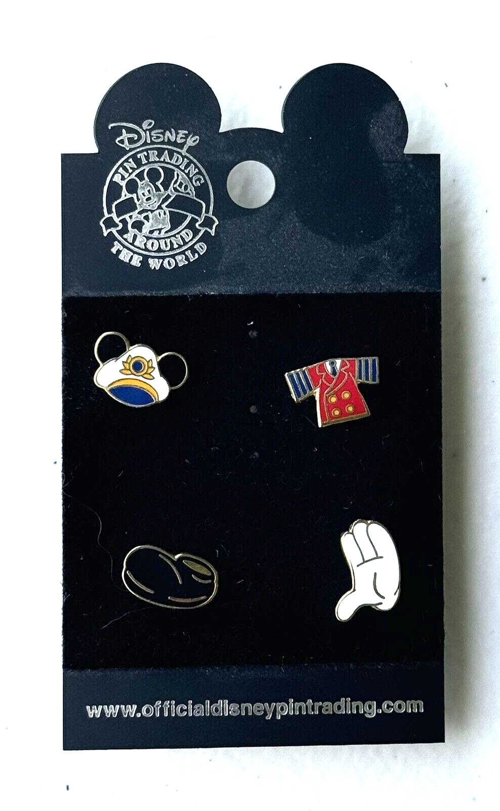 RARE DCL CRUISE LINE 4 PIN SET CAPTAIN'S HAT, UNIFORM, SHOE AND GLOVE ON CARD RARE DCL CRUISE LINE 4 PIN SET CAPTAIN'S HAT, UNIFORM, SHOE AND GLOVE ON CARD