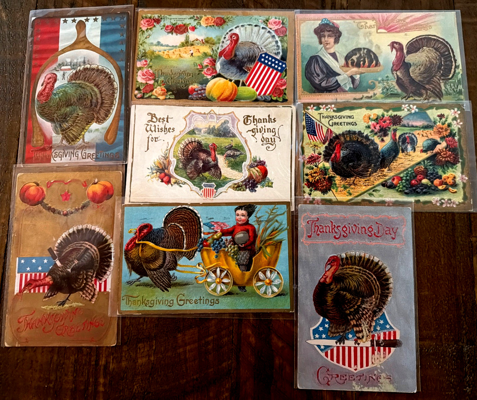 Nice ~Lot of 8 ~Antique~Patriotic~Thanksgiving Postcards~Turkeys~Flags~etc.~s697 Nice ~Lot of 8 ~Antique~Patriotic~Thanksgiving Postcards~Turkeys~Flags~etc.~s697