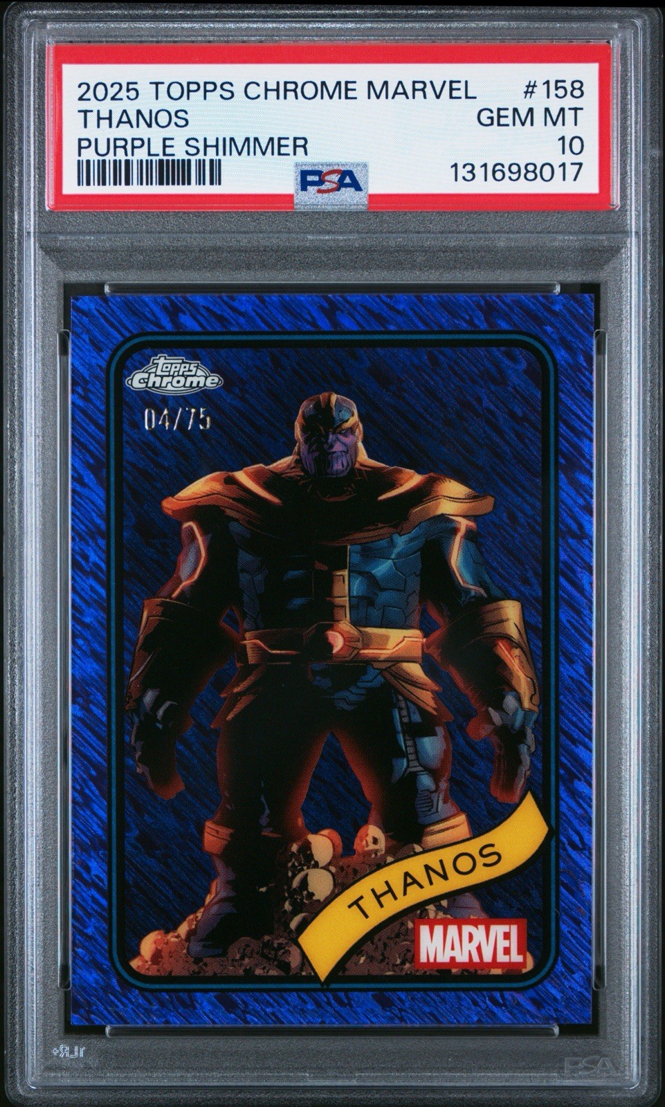 Topps 2025 Chrome Marvel Thanos #158 Purple Shimmer PSA 10 /75 Topps 2025 Chrome Marvel Thanos #158 Purple Shimmer PSA 10 /75