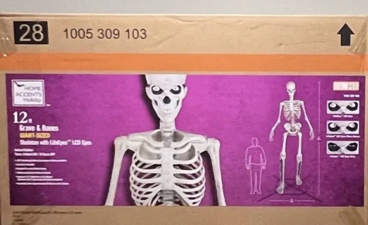 12 FT Foot Giant Skeleton, Animated LCD Eyes Halloween NEW