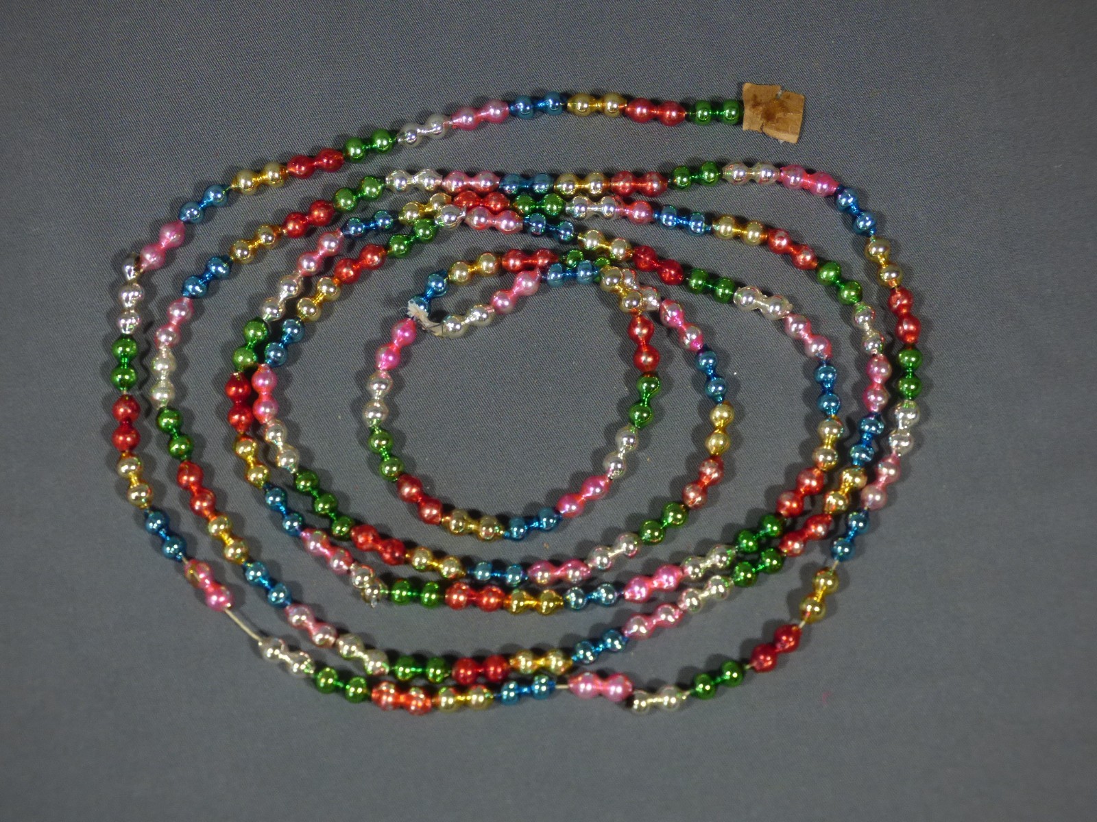 Vintage Mercury Glass Double Bead Multicolor Christmas Garland 94\ Vintage Mercury Glass Double Bead Multicolor Christmas Garland 94\