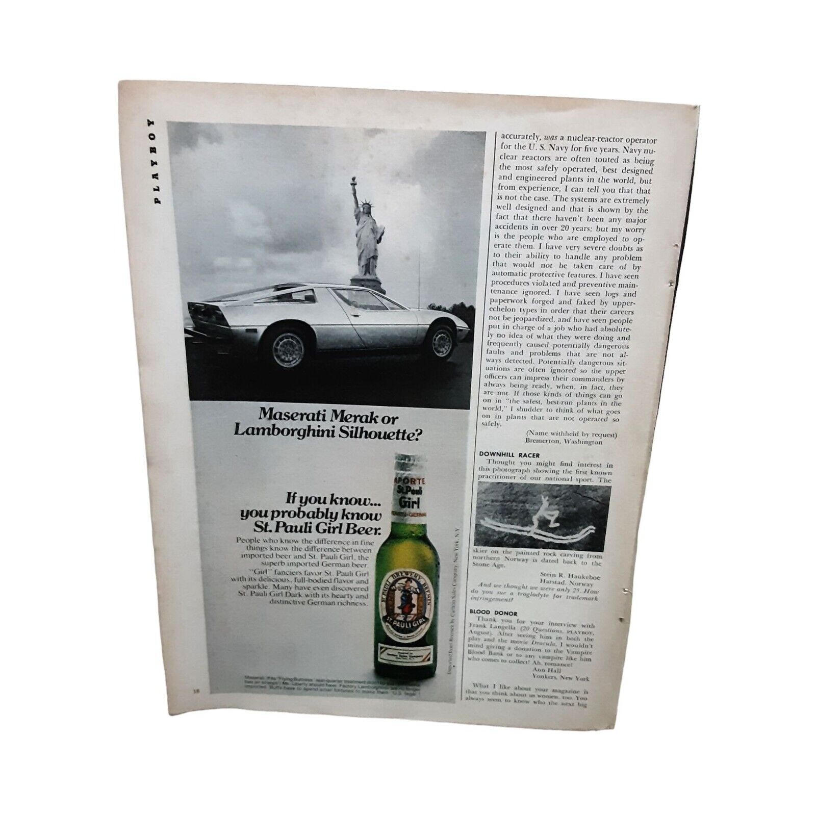 St Pauli Girl Maserati Lamborghini vintage 1979 Magazine Print Ad