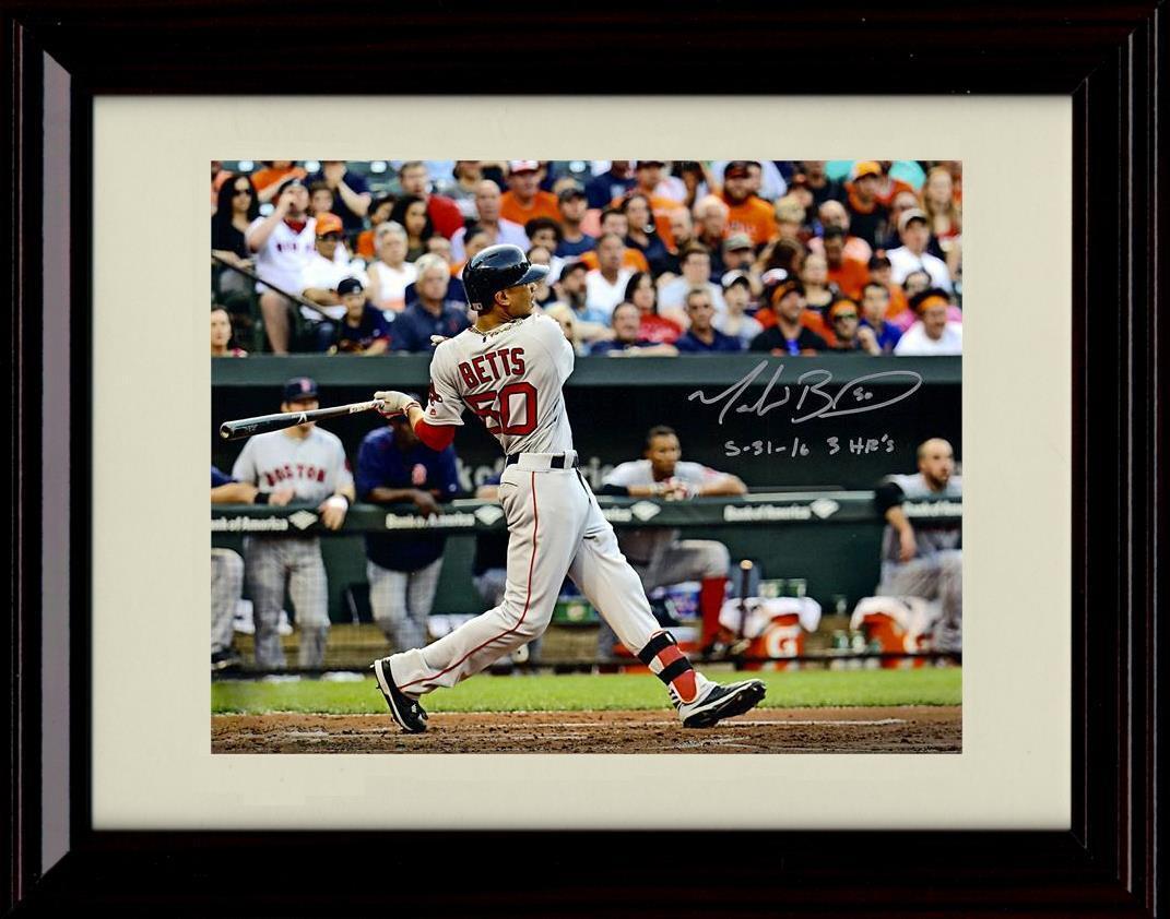 Unframed Mookie Betts - Full Swing 3 HRs - Boston Red Sox Autograph Replica