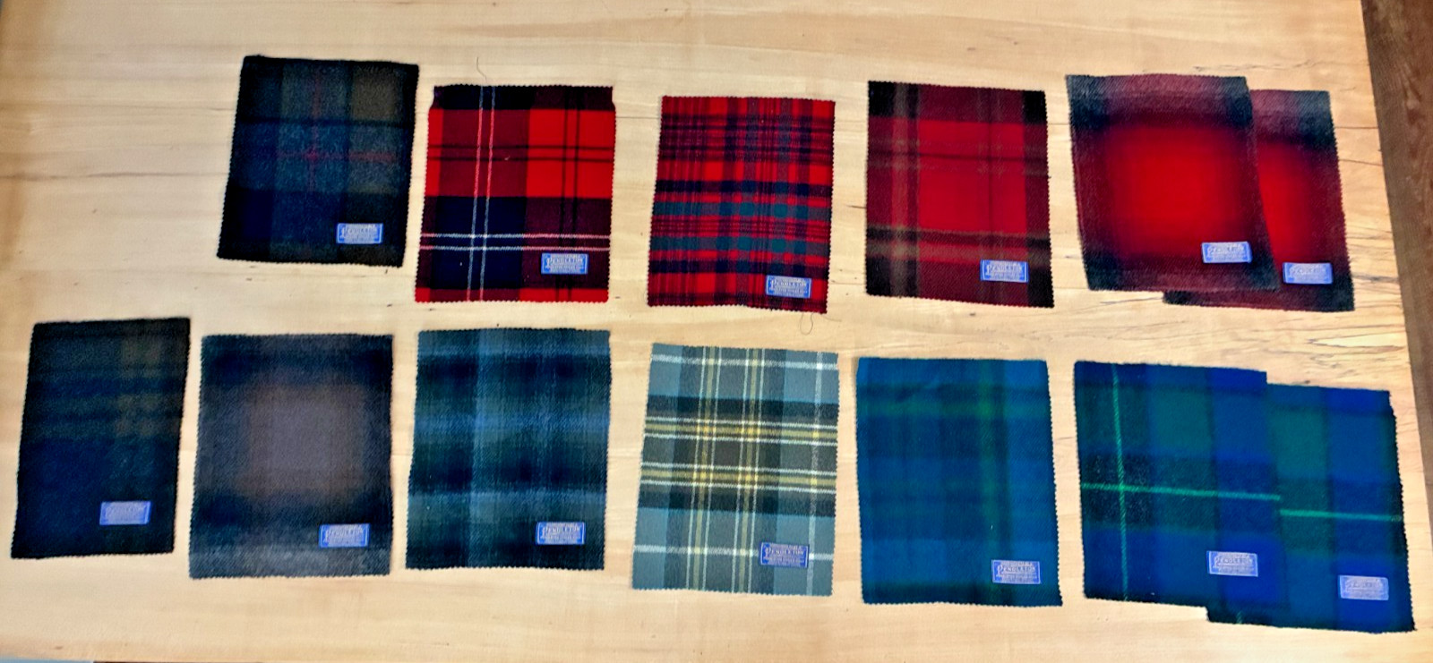 RARE Vintage Set Pendleton wool samples, 1950-60's, tagged, 11 patterns, 13 pcs