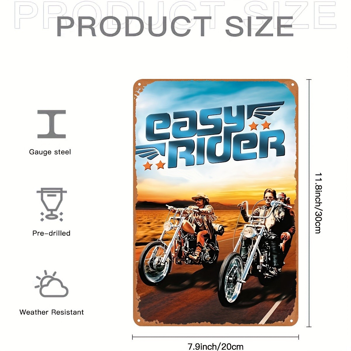 1pc Easy Rider Vintage Motorcycle Metal Sign - 8x12 1pc Easy Rider Vintage Motorcycle Metal Sign - 8x12