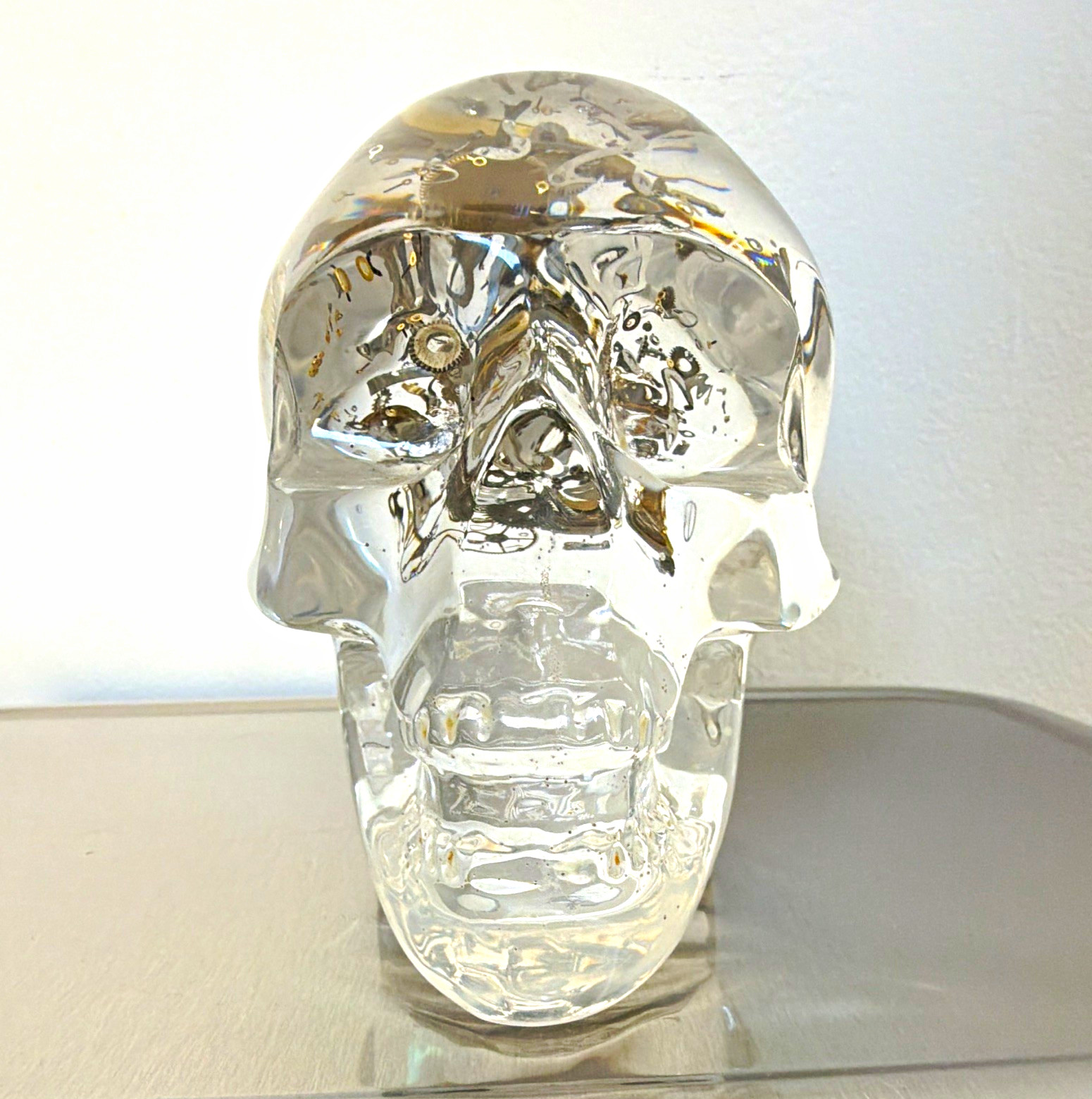 Edward K Clear Skull Sculpture Collectible with Embedded Watch Gears - 1 of 1 Edward K Clear Skull Sculpture Collectible with Embedded Watch Gears - 1 of 1