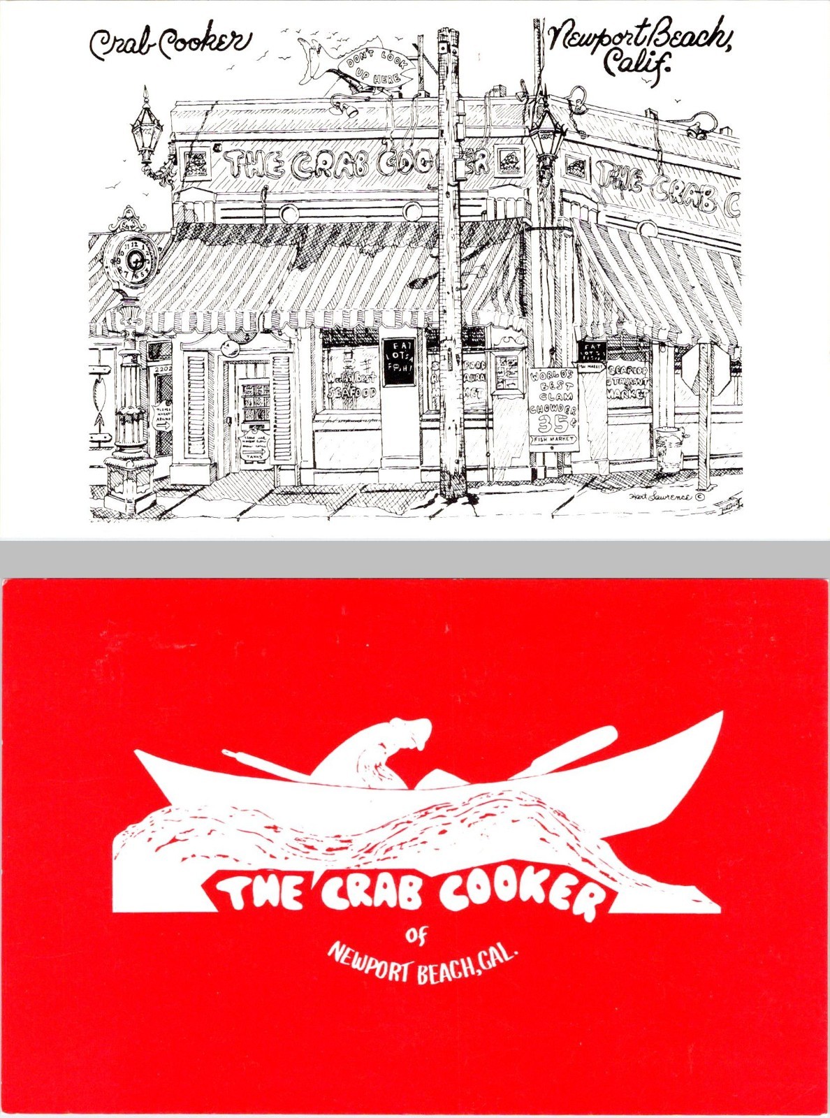 2~ca1970s Postcards NEWPORT BEACH, CA California CRAB COOKER RESTAURANT Roadside