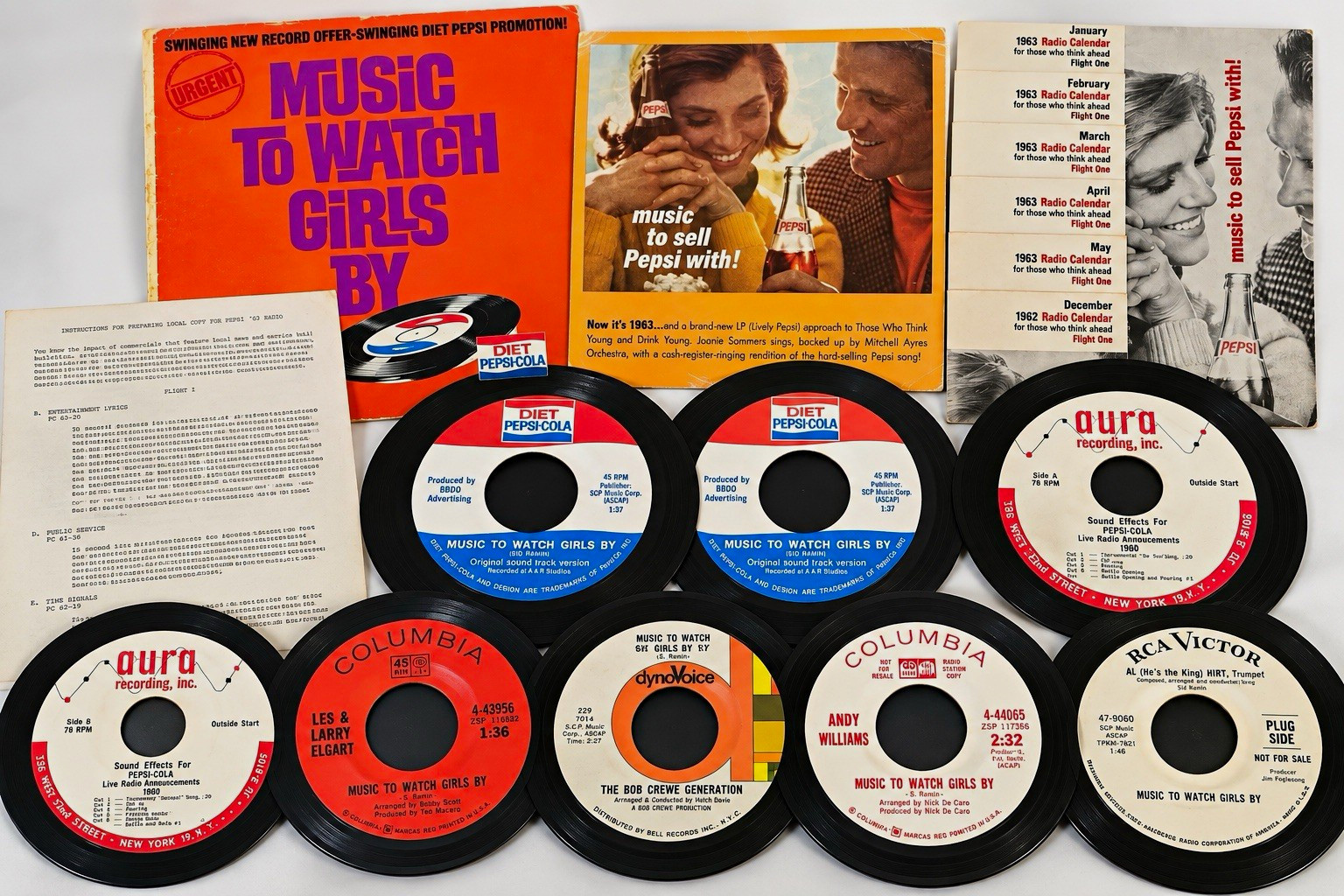 Vintage Pepsi Cola Radio Advertising 12 Record Lot 1960s BBDO Promo 45s LPs