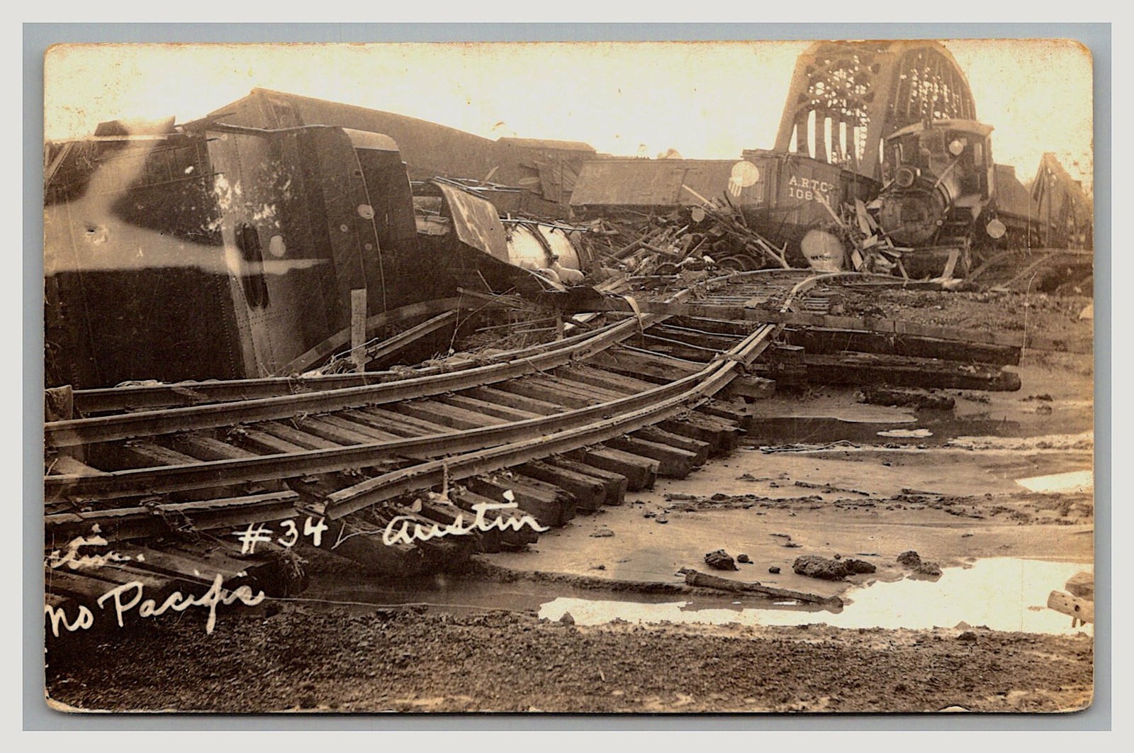 RPPC Pueblo CO ~ MoPac Missouri Pacific Railroad Wreck by Flood disaster RPPC Pueblo CO ~ MoPac Missouri Pacific Railroad Wreck by Flood disaster