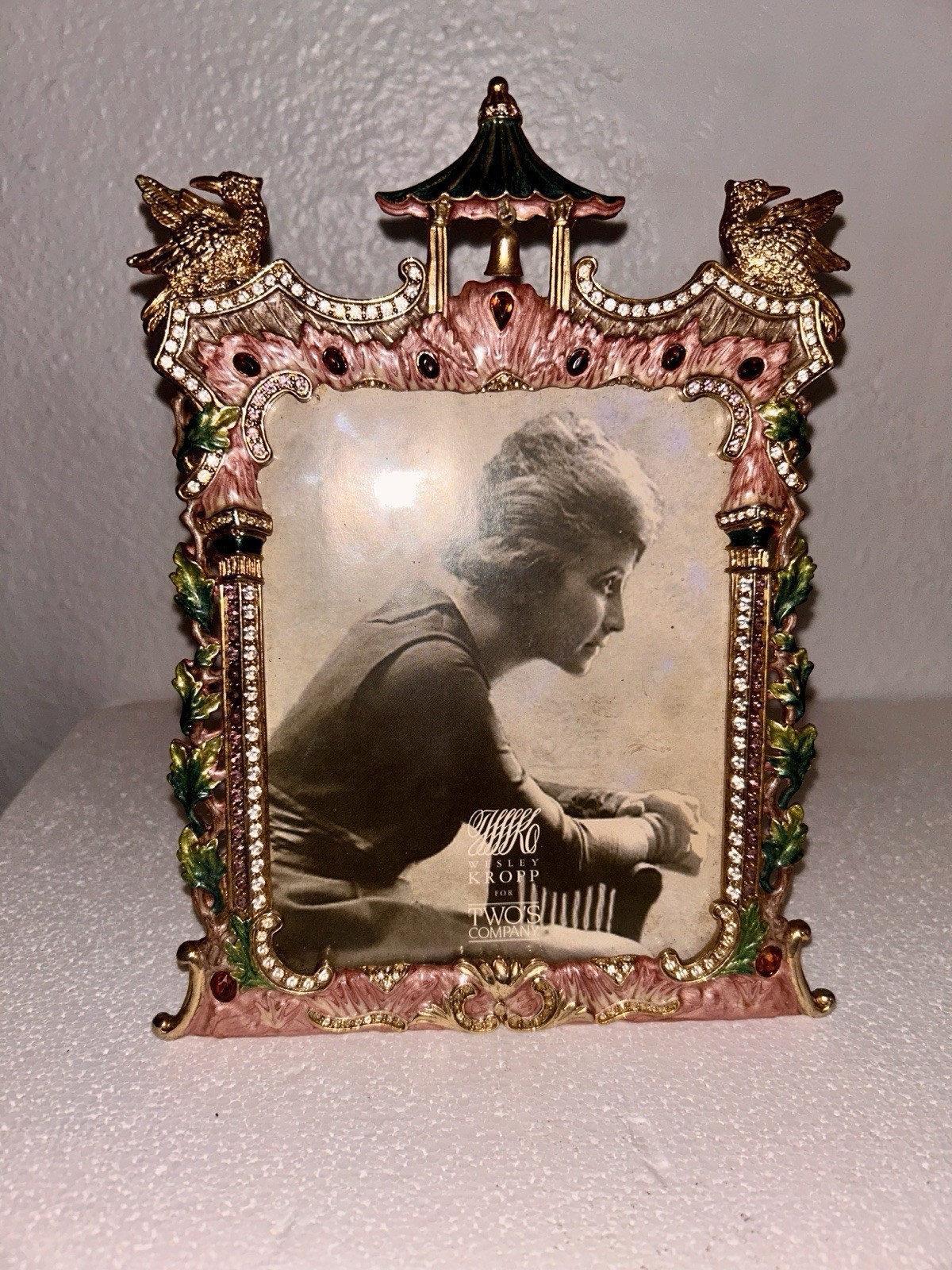 Wesley Kropp Two's Company Jeweled Picture Frame-Enameled Metal-Austrian Crystal