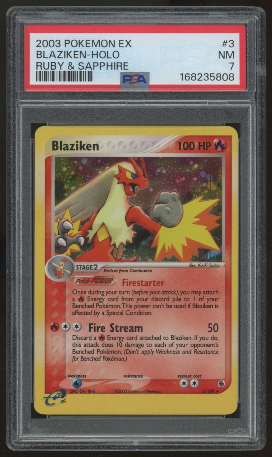 2003 Pokemon Blaziken Ruby & Sapphire Holo #3 PSA 7 2003 Pokemon Blaziken Ruby & Sapphire Holo #3 PSA 7