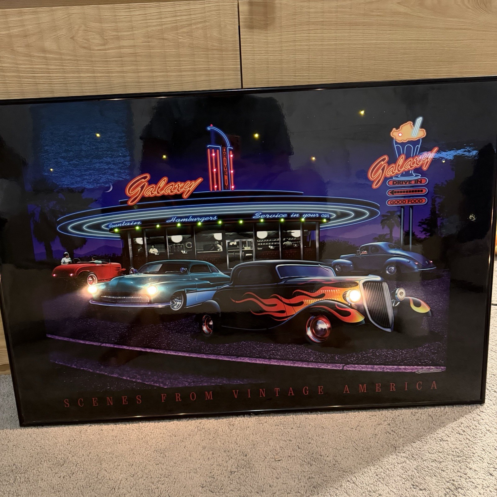 Galaxy Diner Hot Rods Scenes From Vintage America LED Art 36 x 24\ Galaxy Diner Hot Rods Scenes From Vintage America LED Art 36 x 24\