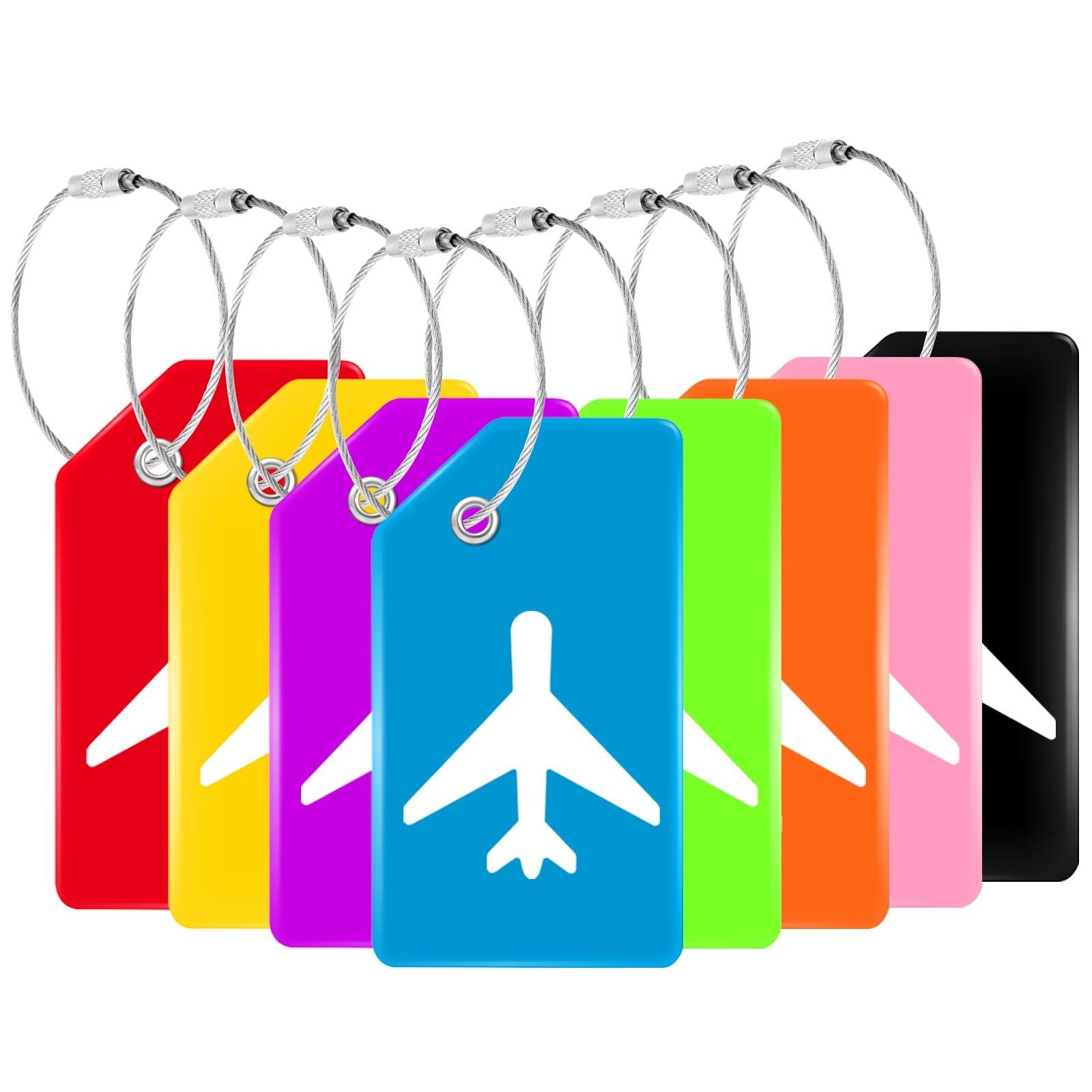 8 Pack Silicone Luggage Tag, Stainless Loop Name ID Card for Suitcases, Airplane 8 Pack Silicone Luggage Tag, Stainless Loop Name ID Card for Suitcases, Airplane