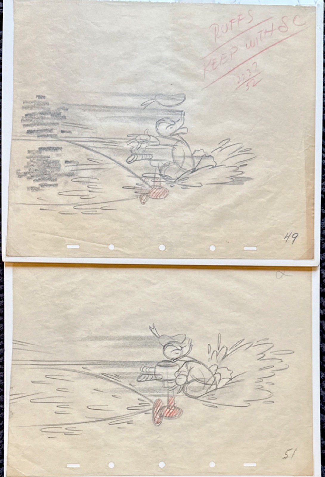 Walt Disney Donald Duck Original Production Drawings #49 #51 Animation Pair Walt Disney Donald Duck Original Production Drawings #49 #51 Animation Pair
