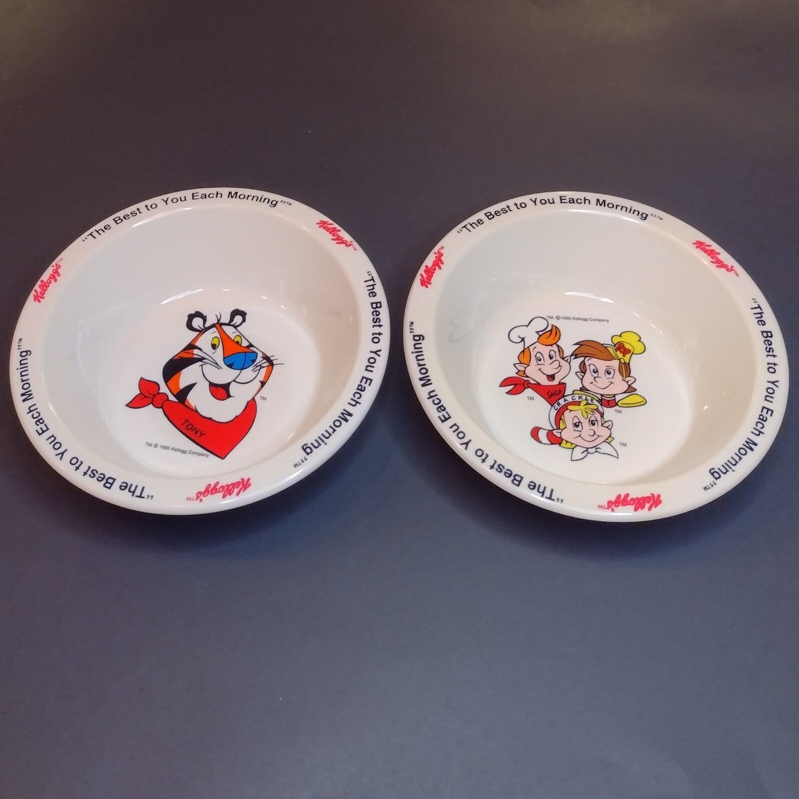 Vintage 1995 Kellogg's 2 Cereal Bowl Set Tony The Tiger And The Snap Elves READ