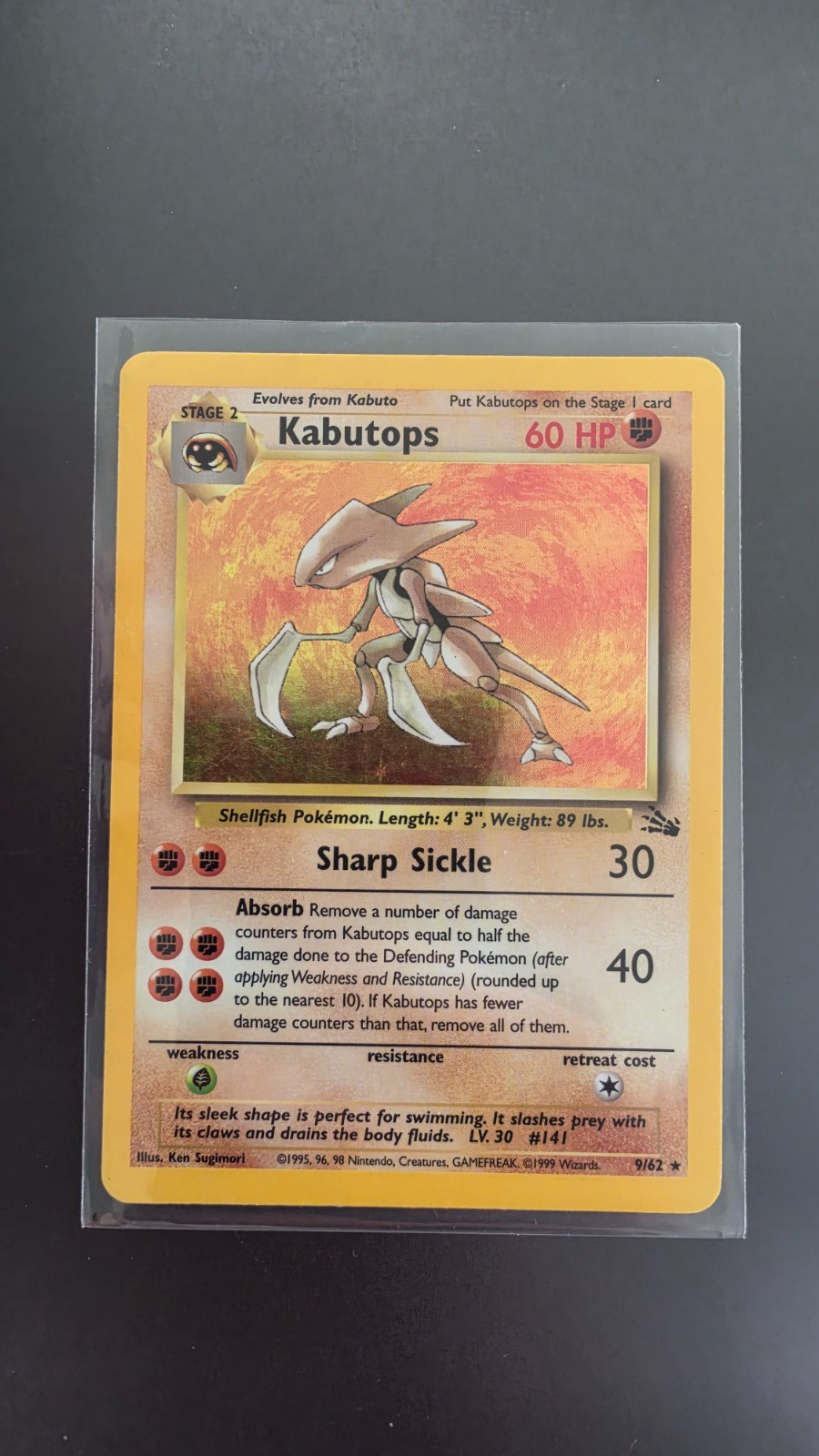 Kabutops Holo Fossil Unlimited 9/62 1999 Wizards Excellent Condition Kabutops Holo Fossil Unlimited 9/62 1999 Wizards Excellent Condition