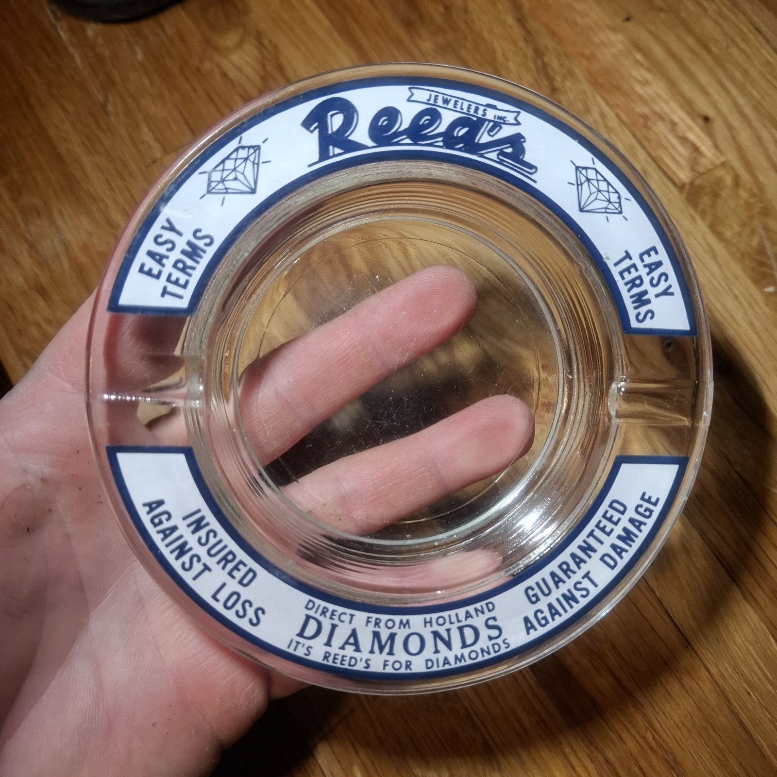 Vintage rare Reed's Jewelers Diamonds Jewelry Advertisement glass ashtray Vintage rare Reed's Jewelers Diamonds Jewelry Advertisement glass ashtray