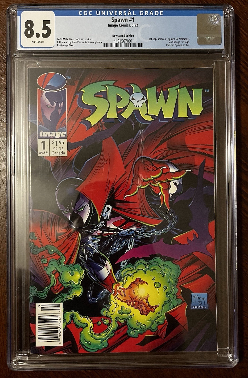 Spawn #1 Newsstand CGC 8.5 1st Appearance of Spawn Todd McFarlane 1992 Key Issue Spawn #1 Newsstand CGC 8.5 1st Appearance of Spawn Todd McFarlane 1992 Key Issue