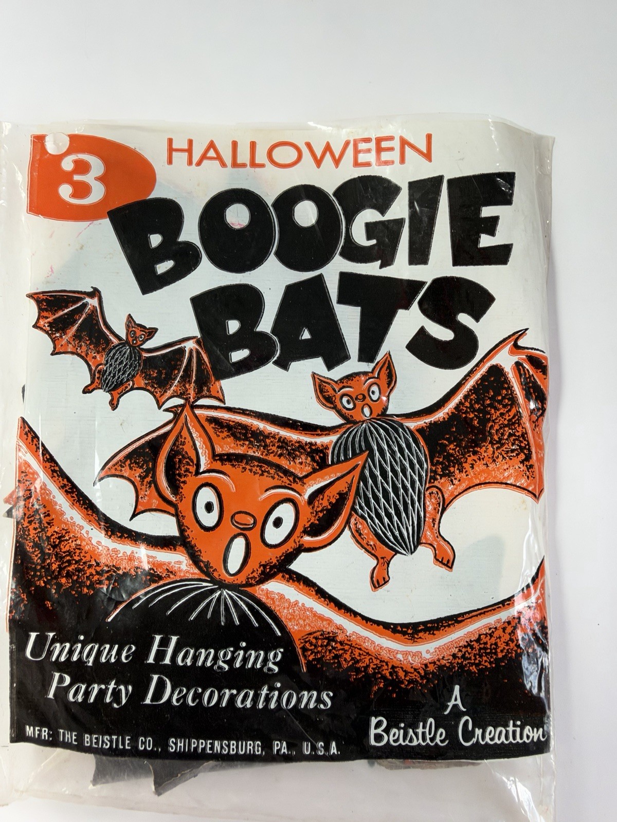Vintage Beistle Halloween Die Cut Halloween Bat Decorations Set of 3 W/Package Vintage Beistle Halloween Die Cut Halloween Bat Decorations Set of 3 W/Package