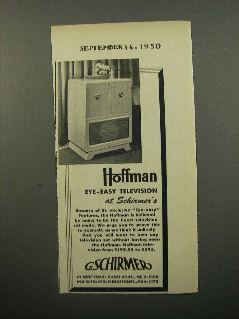 1950 G. Schirmer Television Ad - Hoffman eye-easy television
