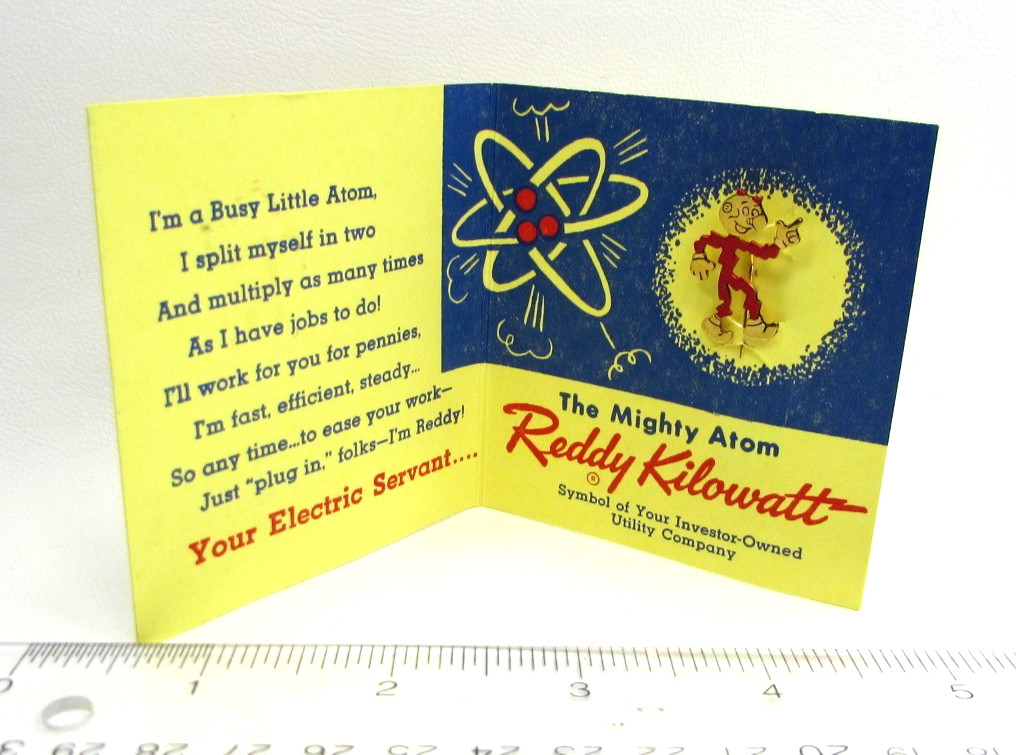 Vintage 1955 Reddy Kilowatt Pin Original Card The Mighty Atom Electric NOS NIP Vintage 1955 Reddy Kilowatt Pin Original Card The Mighty Atom Electric NOS NIP