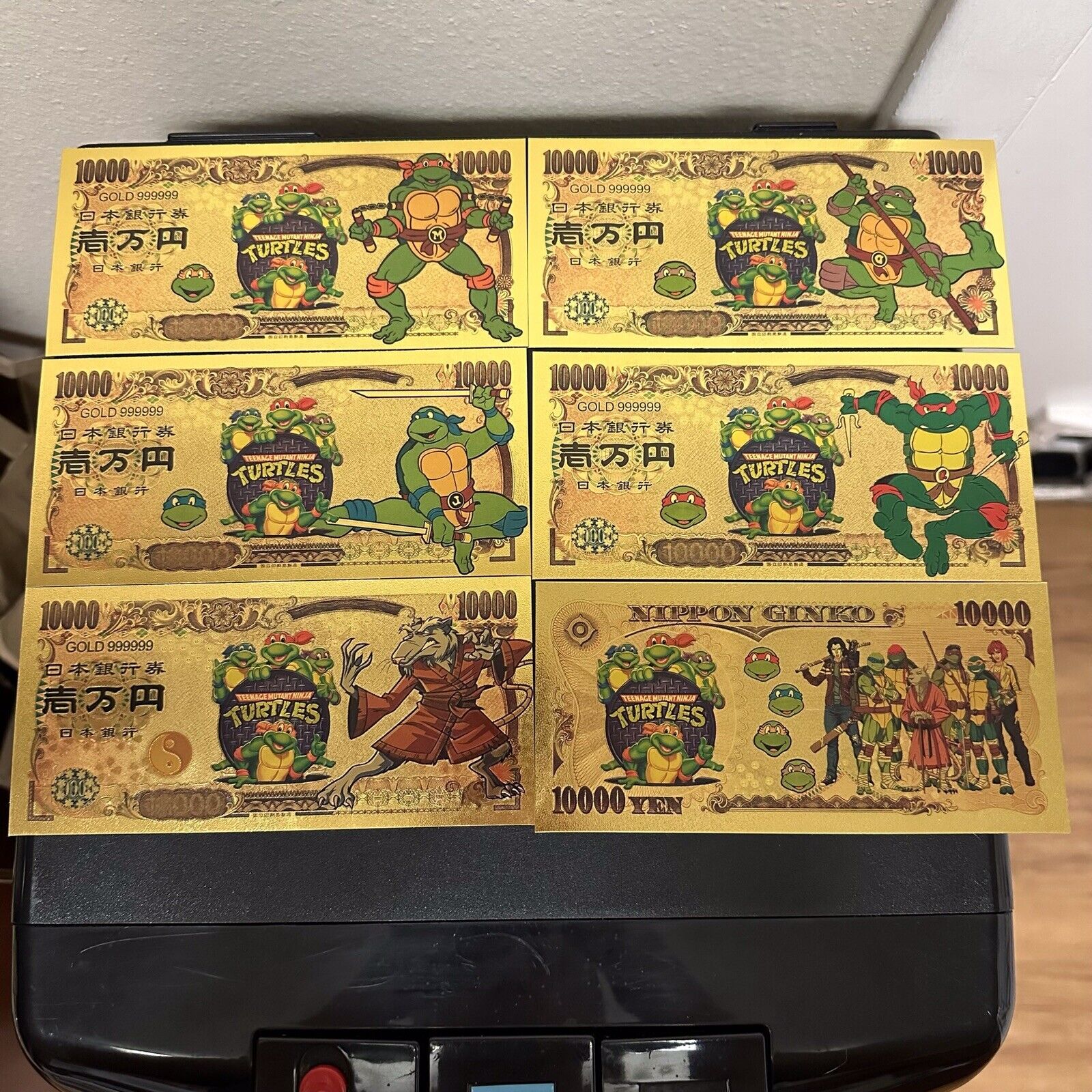 24k Gold Foil Plated Teenage Mutant Ninja Turtles Banknote Set TMNT Collectible