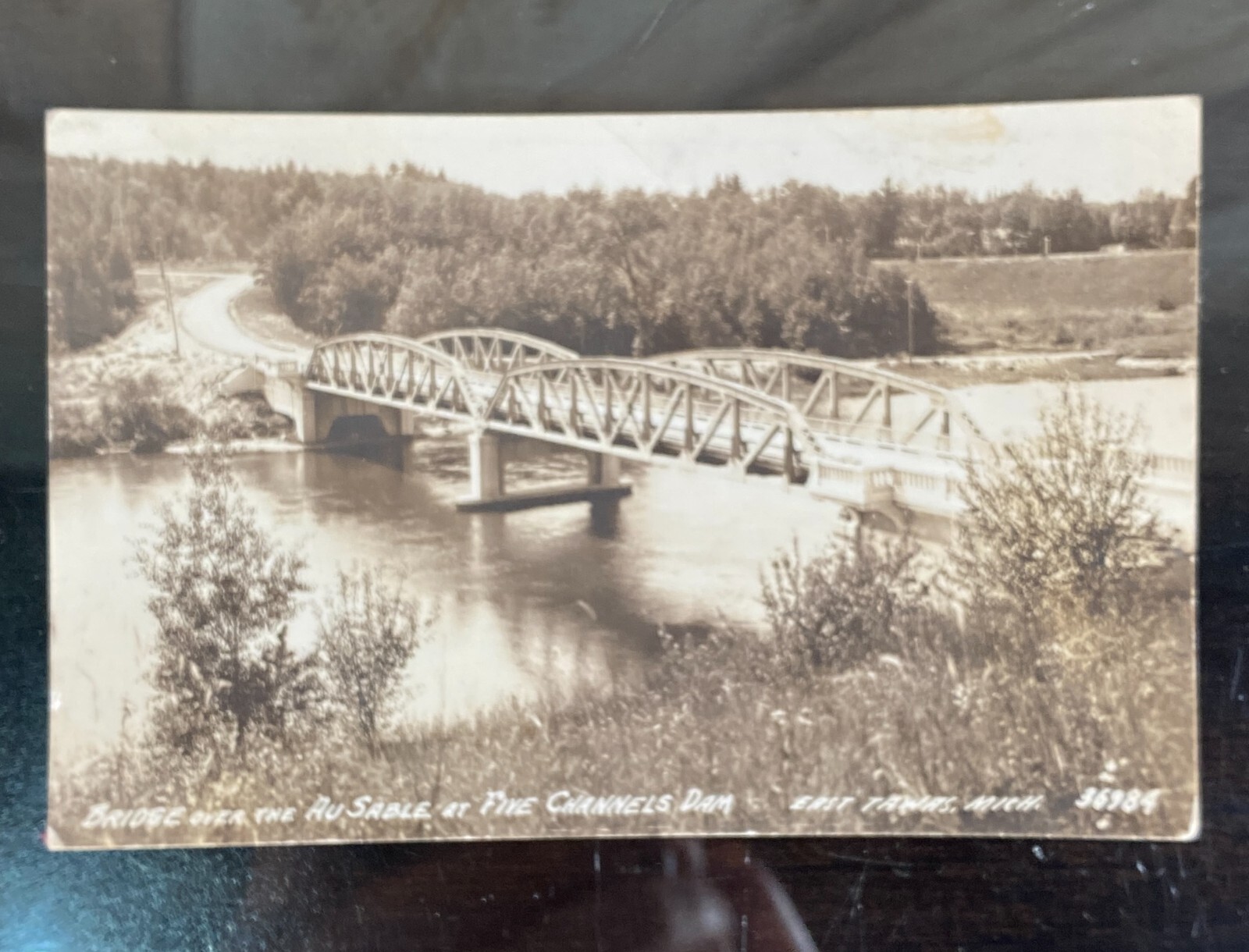 Bridge Au Sable 5 Channels Dam East Tawas Michigan Oscoda 1930s RPPC Real Photo