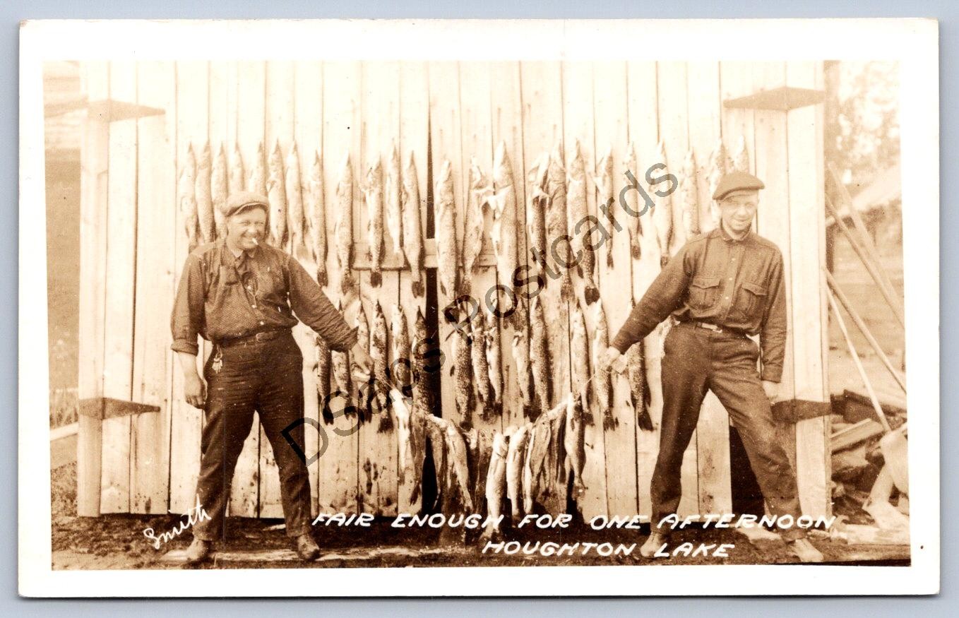 K67/ Houghton Lake Michigan RPPC Postcard c1920s Fishing Fish Caught 165 K67/ Houghton Lake Michigan RPPC Postcard c1920s Fishing Fish Caught 165